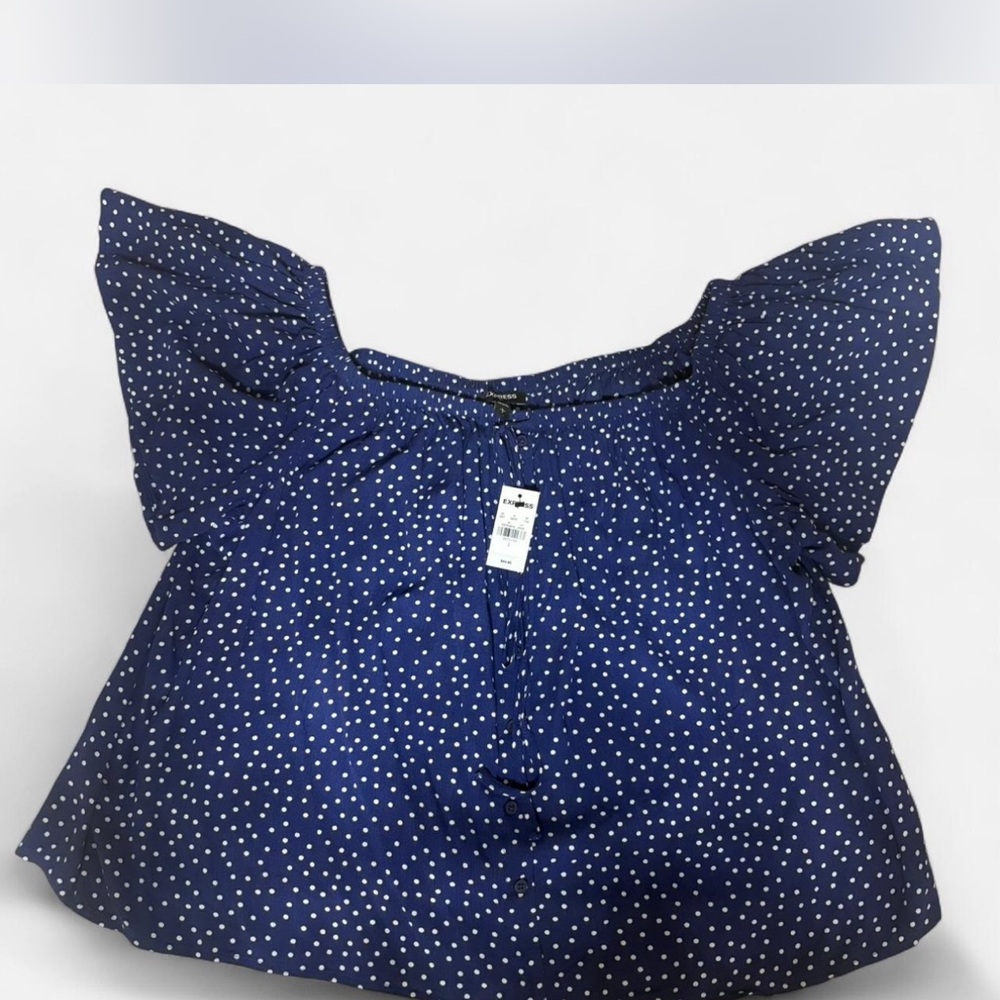 Blue and White Polka Dot Blouse
